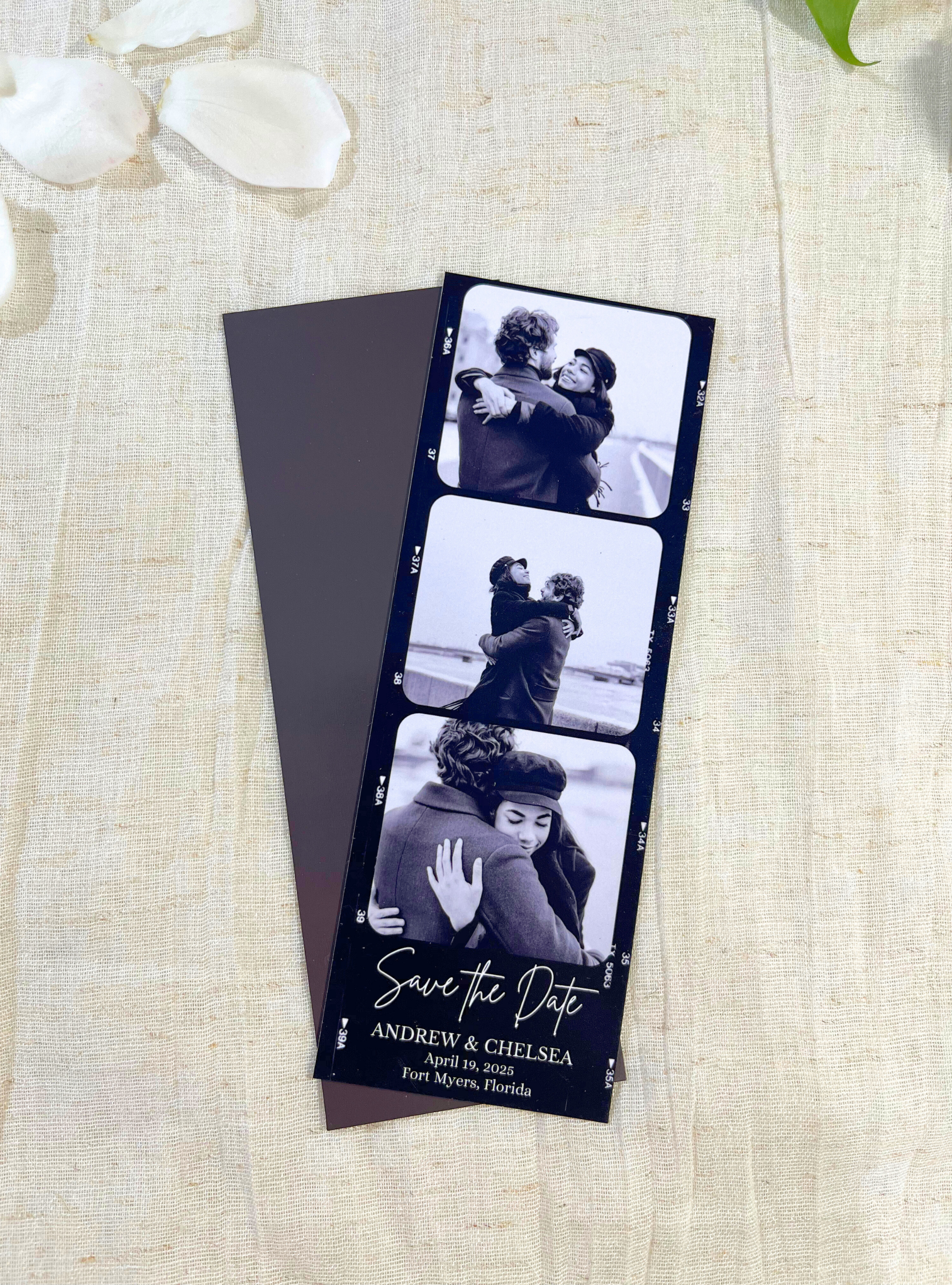 Save the Date Photo Strip Magnet – Black