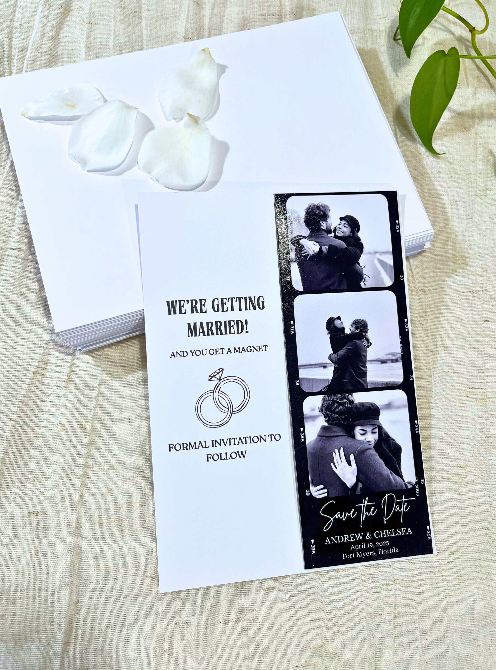 Save the Date Photo Strip Magnet – Black